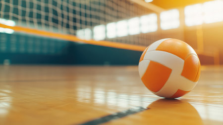 Volleyball ball on the floor of a sports hall. Blurred backgroundの素材