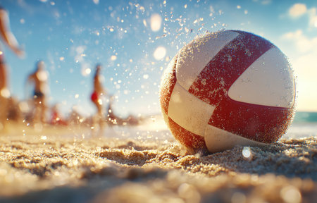 volleyball on the sand of the beach in the rays of the sunの素材