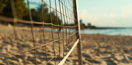 Volleyball net on the beach. Selective focus. nature.の素材