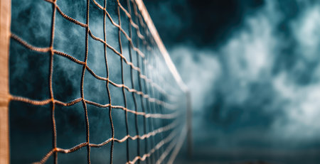 Soccer goal net with smoke and fog. Close-up.の素材