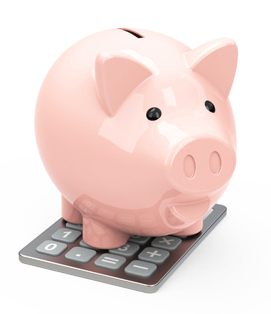piggy bank on a calculatorの写真素材
