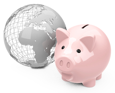 piggy bank with globeの写真素材