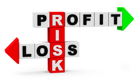 risk, profit, loss text on cubesの写真素材