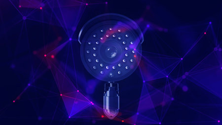 Wireless shower head on abstract polygonal background. 3D Renderingの写真素材