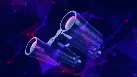 Digital illustration of binoculars in abstract background. 3D renderingの写真素材