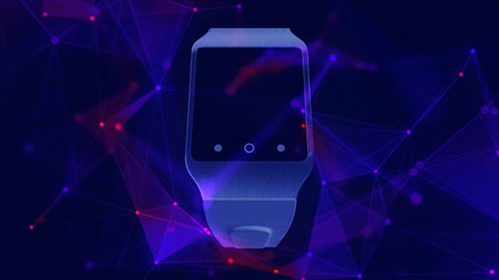 Futuristic smartwatch with hologram connection on dark background. 3d rendering