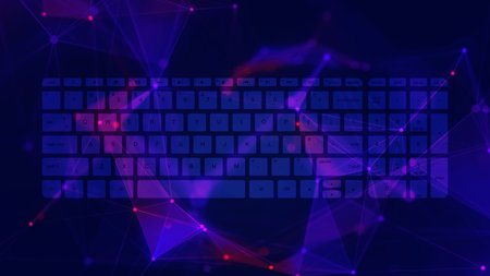 Abstract technology background with polygonal grid and connecting dots and linesの写真素材