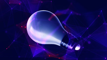 Digital background image with light bulb and connection lines. 3d renderingの写真素材