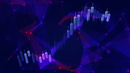 Abstract polygonal background with forex candlestick chart. Vector illustration