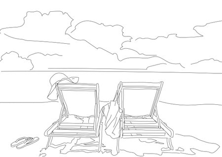 illustration of 2 loungers on the deserted Plageのイラスト素材