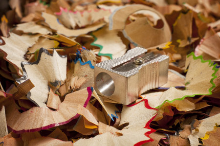 Pencil Sharpener over shavings  Macro studio shot の写真素材