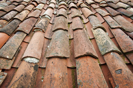 Old tile roof detail in North Spainの写真素材