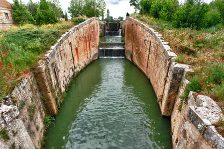 Old waterway transport in Castilla y Leon. Palencia, Spain.の写真素材