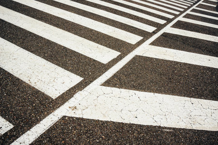 Road sign stripes on the highway.Personal perspective