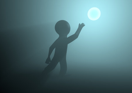 render of a person reaching for a glowing orbの写真素材