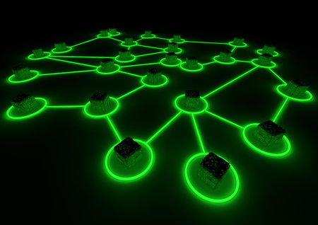 high-tech network of connected cubesの写真素材