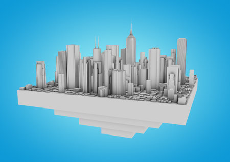 floating city on a blue backgroundの写真素材