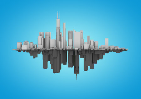 two cities on a blue backgroundの写真素材