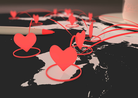 render of a network of heart symbols