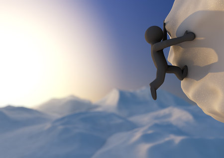 render of a 3d character climbing in winterの写真素材