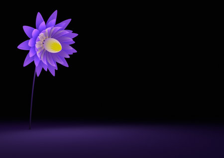 render of a single abstract flower illuminating the floorの写真素材