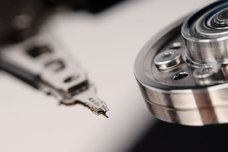 Macro detail shows the inner life of a hard diskの写真素材
