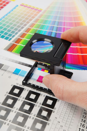 Linen tester with typometer and colour sample.の写真素材