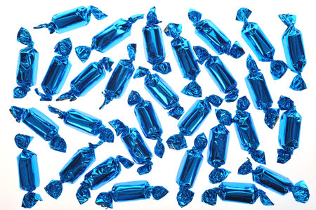 Close-up of dozens of blue candies.の写真素材