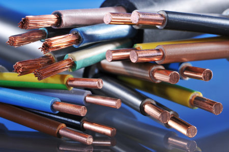 Macro detail of different stripped power cables