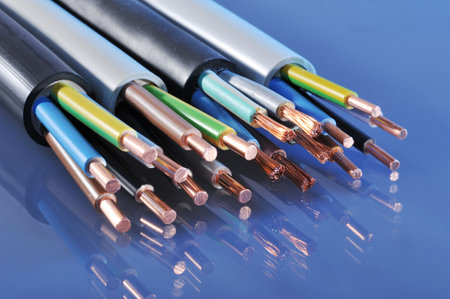 Macro detail of different stripped power cables