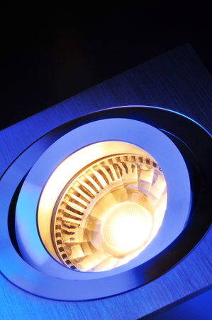 macro detail of a warmwhite COB-LED in blue spotlightの写真素材