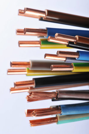 Macro detail of different stripped power cables