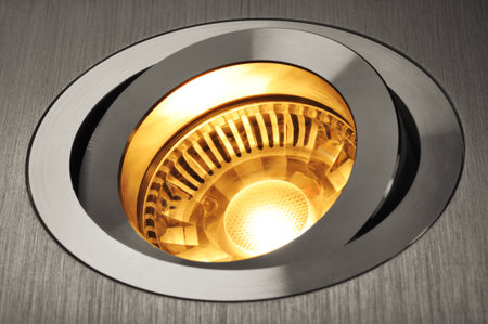 macro detail of a warmwhite COB-LED in aluminum lamp socket