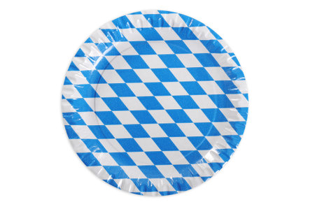 Original Bavarian paper plate from Germany with diamond pattern. Classic beer tent decoration. Isolated on white.の写真素材