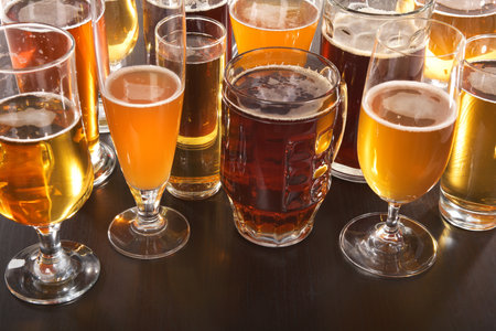 Many different beer glasses with beer from all over the worldの写真素材