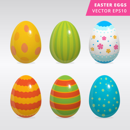 Set of colorful painted Easter eggs vector illustration on grey background different style painted traditional easter eggs image realisticのイラスト素材