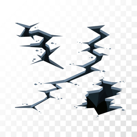 Illustration of cracks in the ground for imposing on any background, the effects of earthquake or other disaster, color vector elements for backgroundsのイラスト素材