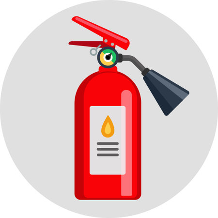 extinguisher flat color vector icon illustration with label and pressure gaugeのイラスト素材
