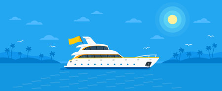 Motor yacht boat flat vectorのイラスト素材