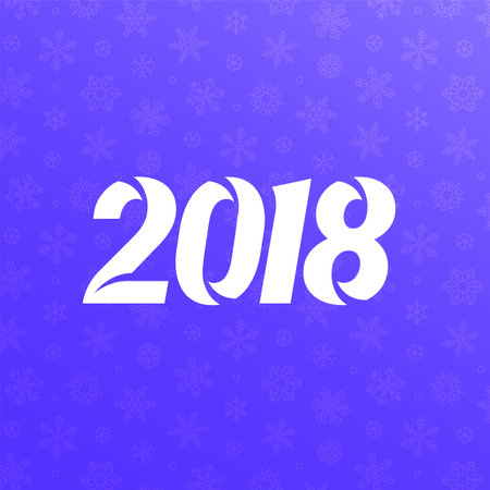 New 2018 Year White color vector sign modern text on violet gradient background. 3d volume text with shadow on dark backgroundのイラスト素材