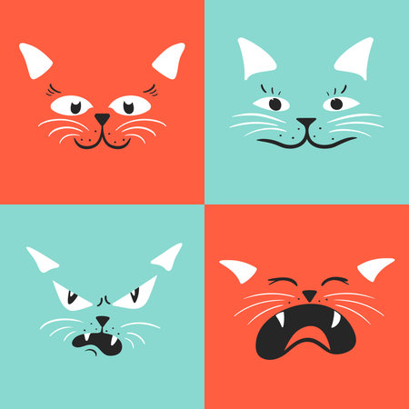 Draw vector face cat illustration vector setのイラスト素材