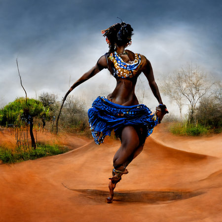 digital art, abstract composition of an African dancer in the savannahの写真素材