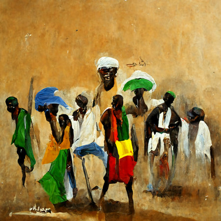 digital art, abstract composition of human forms representing people living in West Africaの写真素材