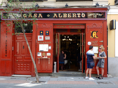 Madrid, Spain - May 8, 2021: Entrance to one of the oldest restaurant in the city Casa Albertoのeditorial素材