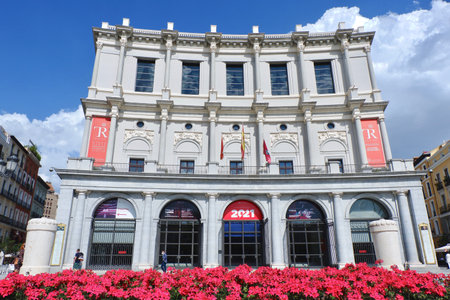 Madrid, Spain - June 4, 2021: front entrance to National opera theatre in the sunny dayのeditorial素材