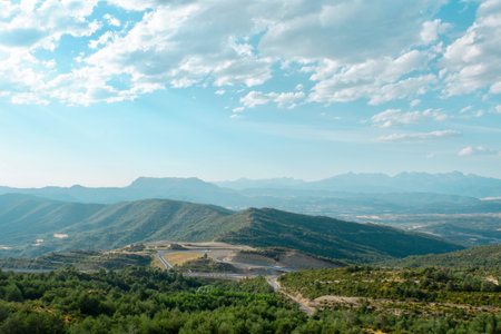 Dreamy Pyrenees mountains landscape at summertime in ââ¨Caldearenasâ©, â¨Huescaâ©, â¨Spainâ©. View from Mudejar highway, Puerto de Monreposの写真素材