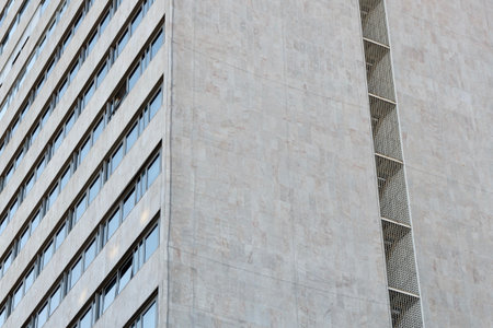 Minimal architectural structure in Madrid, Spain. Building facade in 70s style.の写真素材
