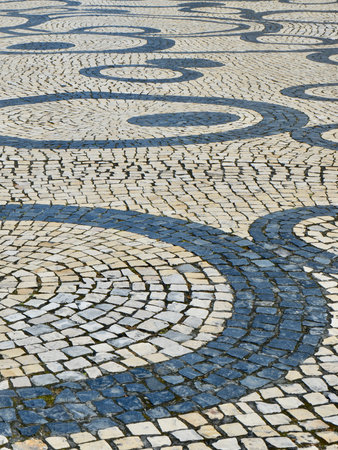 Textured flooring with rounded ornament on downtown of Aveiro, Portugal.の写真素材