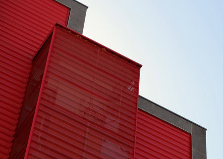 Colorful abstract angles of the urban building outside in Madrid, Spain.の写真素材