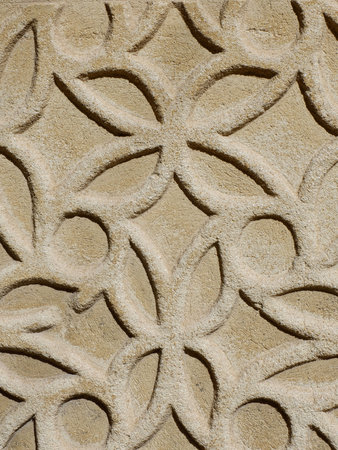 Beautiful ornate in Sgraffito (Sgraffito) technique on the old wall in Segovia, Spain.の写真素材